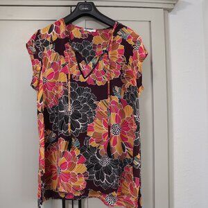DR2 by Daniel Rainn Floral V-Neck Blouse – XL – Black/Pink/Brown/Yellow